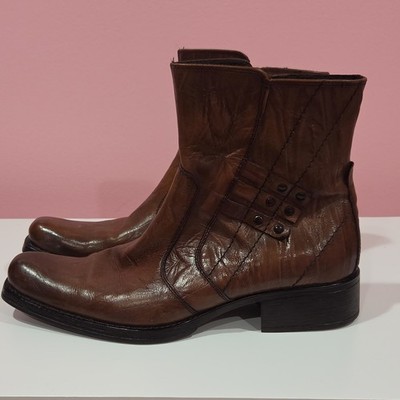 Aldo Men's Brown Leather Ankle Zip Square Toe Button Biker Boots