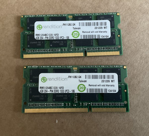 2 Stück RAM Module für Notebook Laptop 4GB 204-PIN S0-DIMM DDR3 1333 PC3-10600