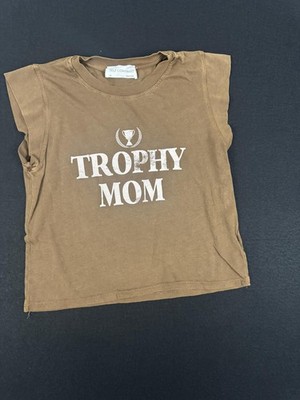 Self Contrast Trophy Mom Brown Graphic Cropped T-Shirt XS