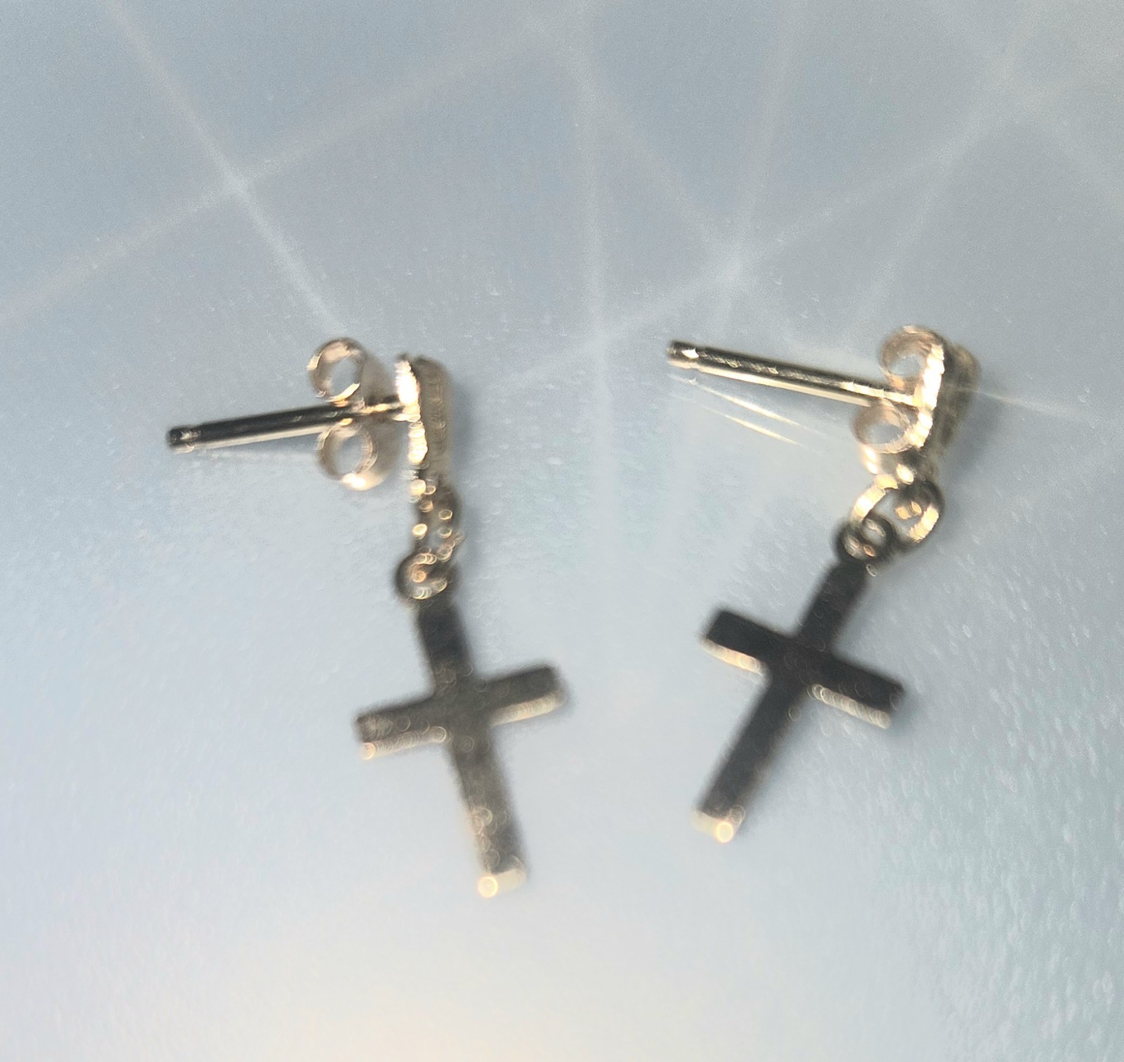 14kt Yellow Solid Gold Cross Dangle Drop Earrings… - image 6