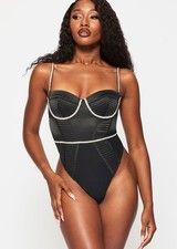 ann summers Incandesce Black Satin, Mesh Diamonte Body XS 4 6