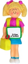 First Day of School Female Blonde Personalized Christmas Tree Ornament