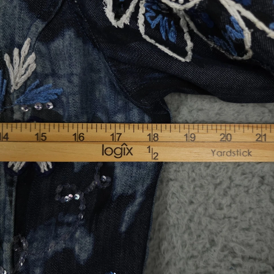 Chaqueta Jean Chicos Mujer 0 EE. UU. 4 Azul Denim Lentejuelas Bordadas Flor Blazer DEFECTUOSO Foto 4 de 4