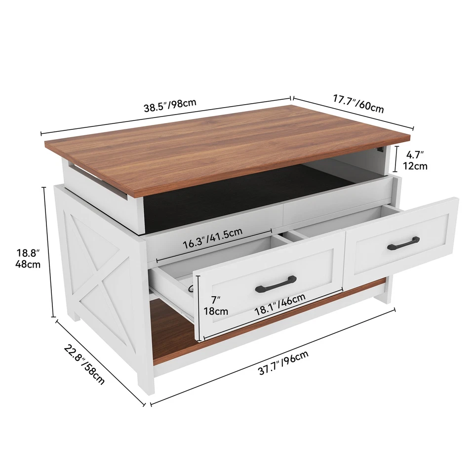 Removable Farmhouse Coffee Table 3-in-1 Board Game & Puzzle Table & 4 Drawers - Image 2 of 4