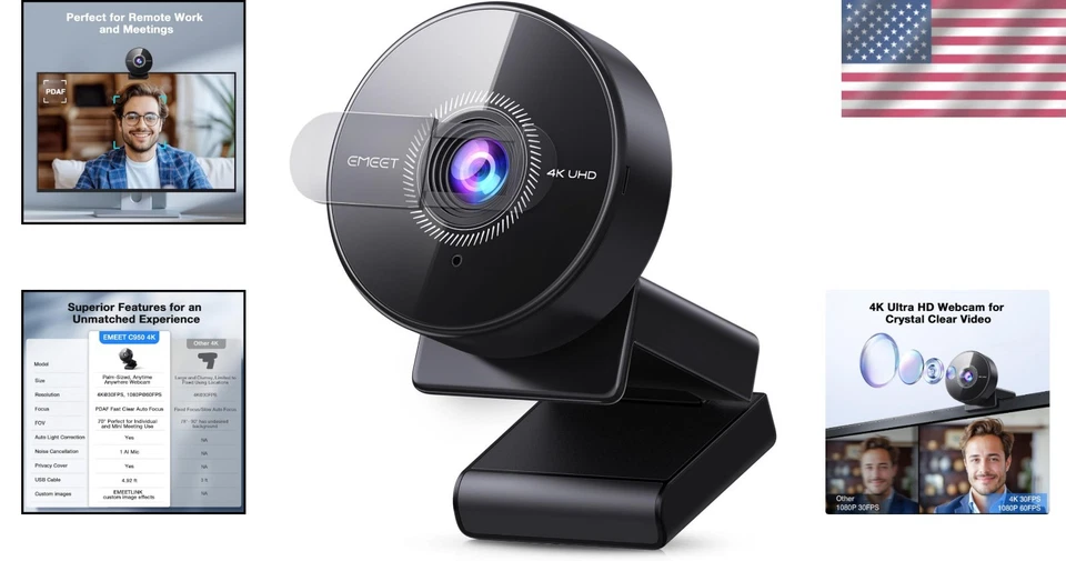 多功能 4K 网络摄像头,带 PDAF 自动对焦和降噪功能,用于流媒体传输 — 第 2/4 张图片