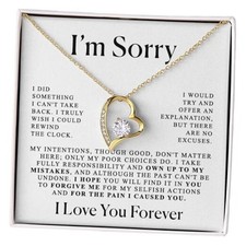 18k Gold Heart Necklace  Sterling Silver Pendant with Cubic Zirconia Gift Box