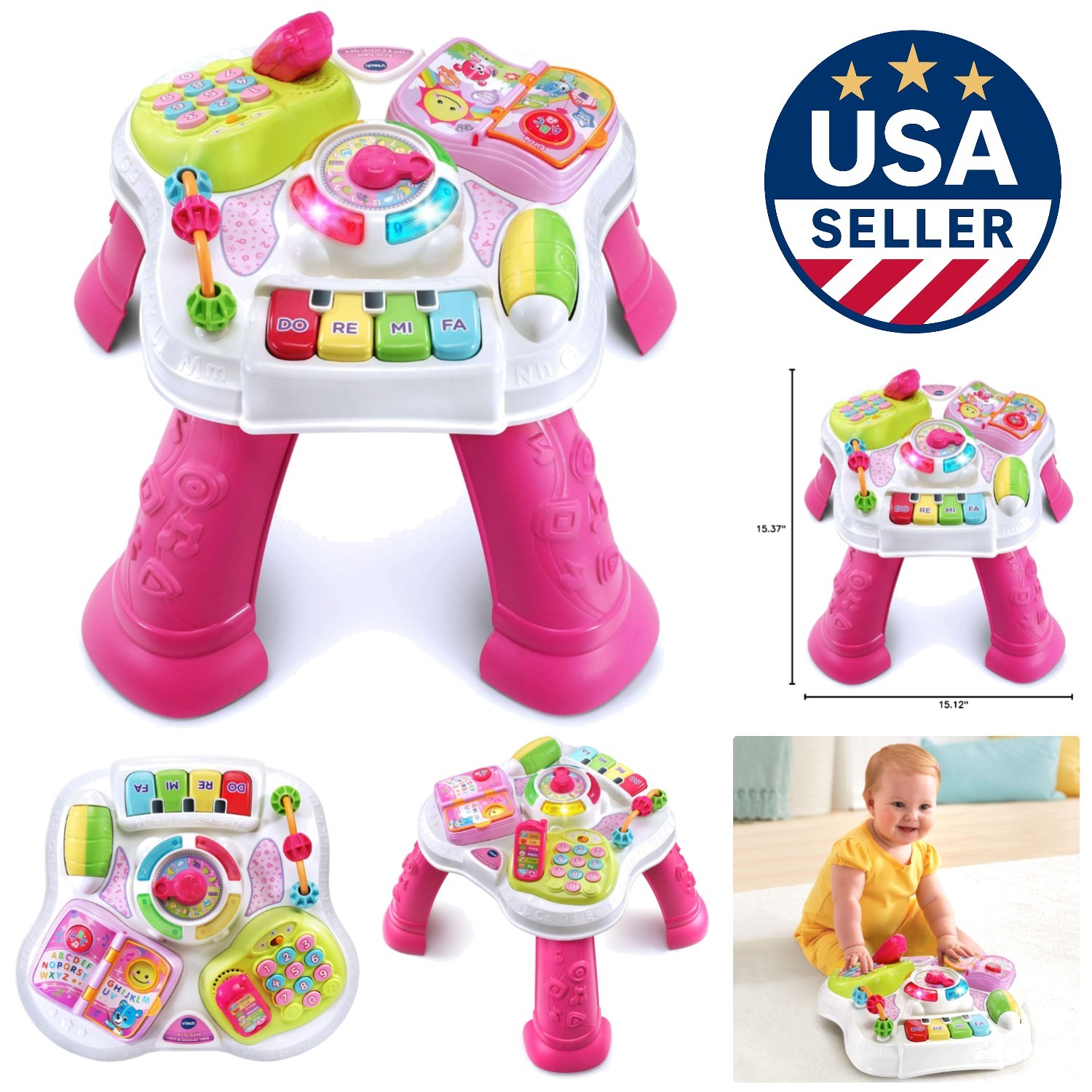 VTech Sit-to-Stand Learning Table - Pink, Ideal for Baby Development 6-36