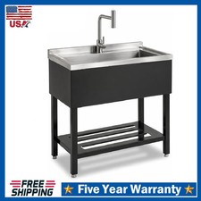 Stainless Steel Utility Sink ,Freestanding Sink for Kitchen with T-Shaped Faucet