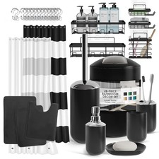 Bathroom Accessories Set - 28PC Complete Set Bath Rugs Shower Caddy Black
