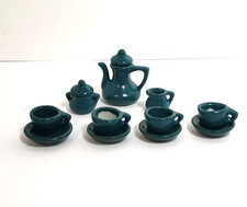Vintage Miniature Tea Set Dollhouse 1980s Porcelain Mini Ceramic 13 pcs