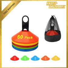 Soccer Cones for Sports Training 60 Pack PE Material Bright Colors with Storage