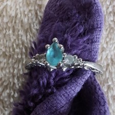Silver-Tone Cocktail Ring Size 10 Blue Teardr...