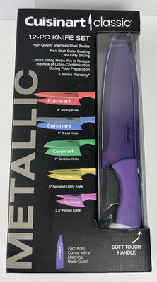 NEW Cuisinart Classic Color Coated Metallic 12-Piece Knife Set with Blade Guards