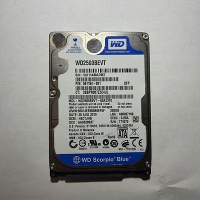 Western Digital Scorpio Blue 250GB 2.5'' SATA Hard Drive - WD2500BEVT - TESTED