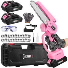 6 Inch Pink Mini Chainsaw, Portable Electric Cordless Chainsaw, 21V Battery