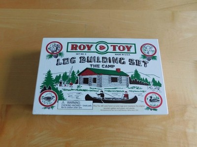 Roy Toy Log Building Set No. 9 THE CAMP Mini Hand Carved Pine 37 Piece Set EUC