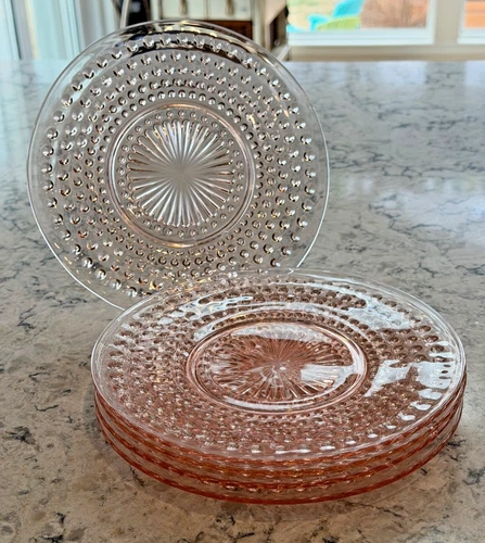 Set of 5 1930s Pink Depression Glass ANCHOR HOCKING HOBNAIL 8.5" Luncheon Plates