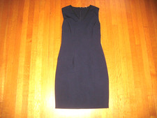 Elie Tahari Dark Blue Sleeveless Shift V Neck Wool Pencil Dress Size US 4