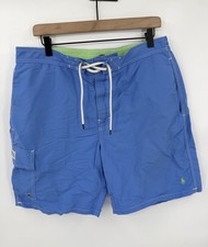 Polo Ralph Lauren Mens Large Blue Swim Trunks Cargo Pocket Board Shorts Pony
