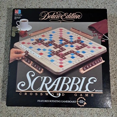 Scrabble Deluxe Game - Vintage 1989 Milton Bradley maroon tiles turntable board