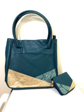 Damen Handtasche Geldbörse Türkis-Gold