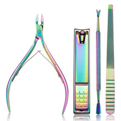Cuticle Trimmer with Pusher - 4 Pack Stainless Steel Nail Colorful