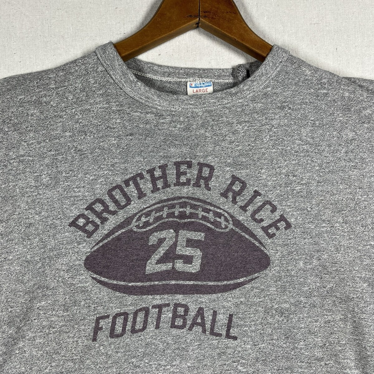 VINTAGE 70s Champion Football T Shirt Mens Size Large Brother Rice