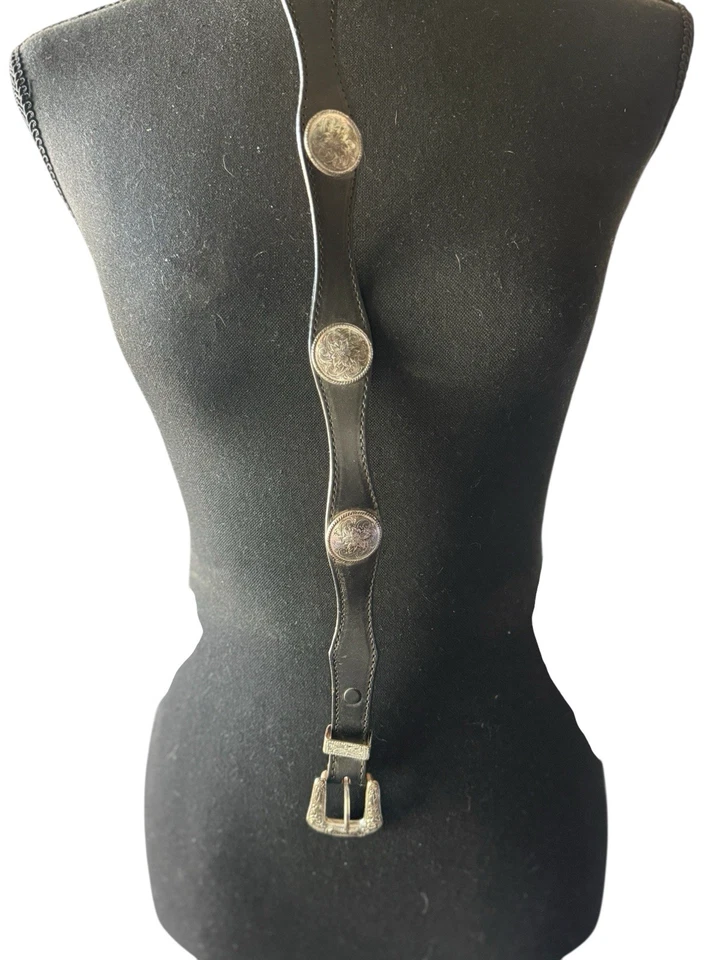 Cinturón Concho Mujer Nocona Vintage Cuero Negro Western Floral Hebilla Talla 28 Foto 3 de 4