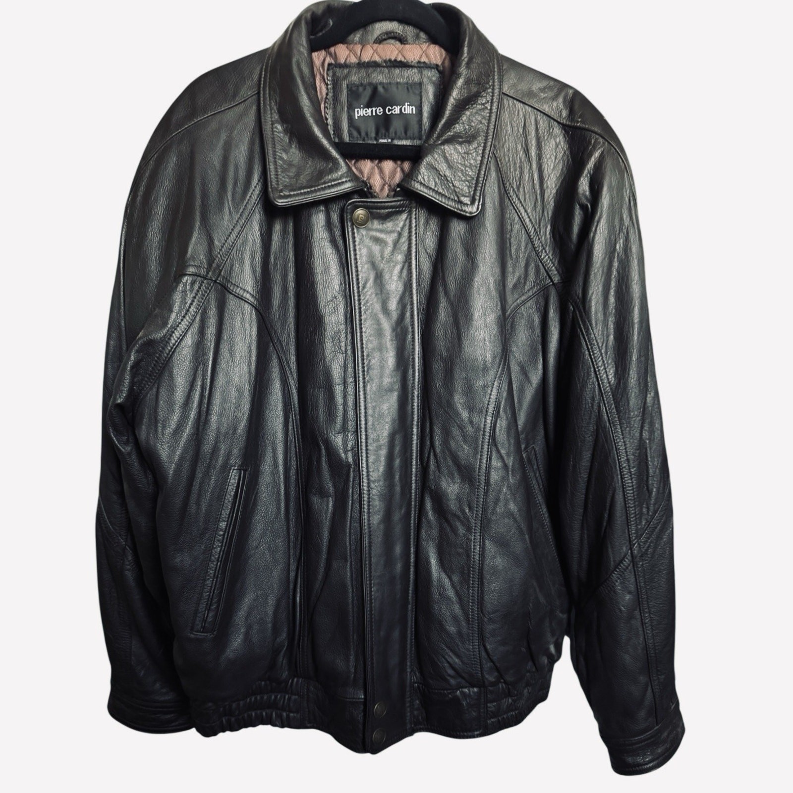 Pierre Cardin Vintage Y2K Mens Black Leather Bomber Jacket Quilt Lined Zip 1X