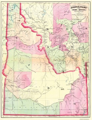 Historic State Map - Idaho - 1874 - Vintage Wall Art