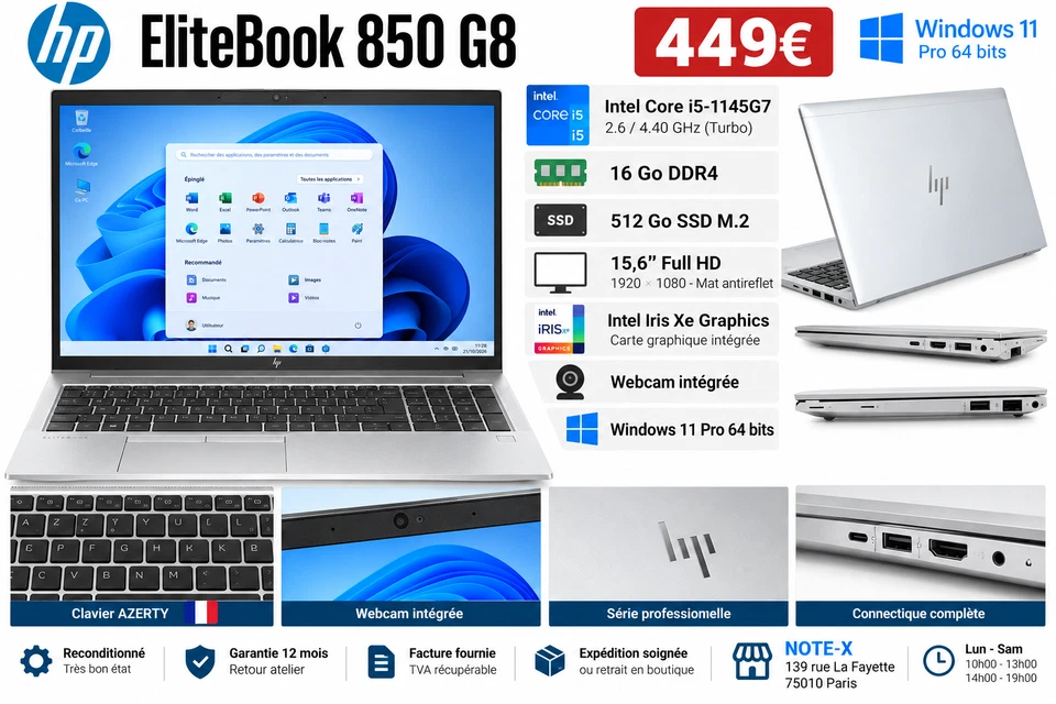 HP EliteBook 850 G8 · i5-1145G7 · 16GB · 512GB