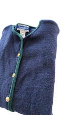 Vintage 90s Pendleton Merino Wool Cardigan Brass Button Sweater Womens L Blue