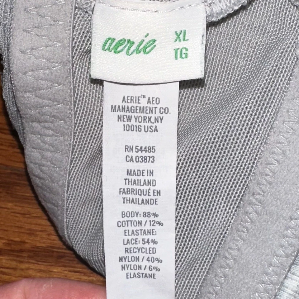 Aerie Grey Ribbed Eyelash Lace Trim Longline Bralette Size XL - Image 3 of 4