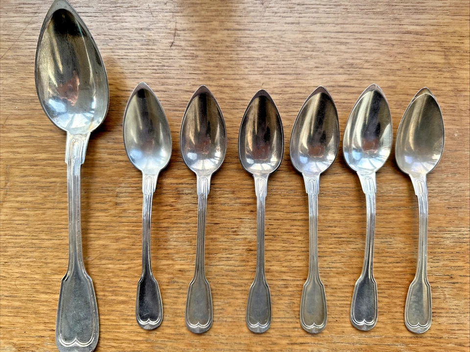 225g Antique Hallmarked French Solid Sterling Silver Spoons Dessert Serving 925 - Image 2 of 4