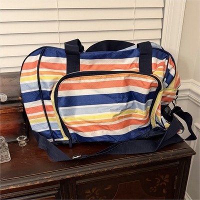 Thirty-One Striped Duffle Bag Blue Orange Yellow Carry On Lightweight Washable