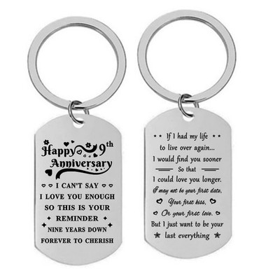 Lightweight Yet Strong 9th Anniversary with Love Quote Keychain Tag for Partner