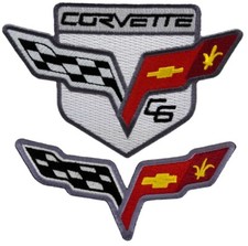 Corvette Racing Flags Sports Cars Patch  2PC iron on Sew 4.5" Grey Border