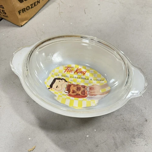VTG NOS Anchor Hocking Fire King 467 White Glass 1 1/2 Qt Casserole Dish W/  Lid