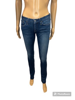 EVISU Womens 26x34 Komaba Slim Skinny Straight Leg Distressed Denim Jeans  Blue