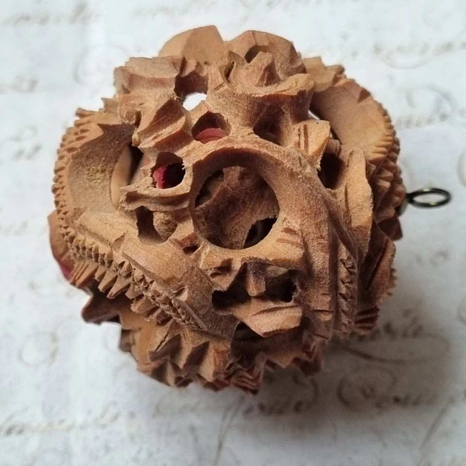 Boule De Canton Ancienne En Bois Sculpté Avec Dragons - Photo 4/4