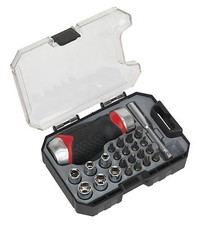 Image of SEALEY 24 Piece Stubby Ratchet Metric Socket Set + 1/4" Screwdriver Bits AK64906