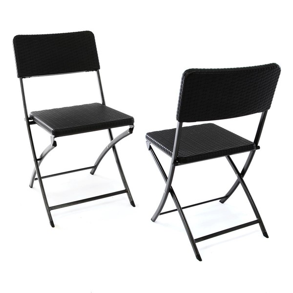 Klappstuhl 2Er Set Schwarz Rattan-Optik Gartenstuhl Balkonstuhl 80 X 40 Cm-image
