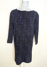 Whistles Shift Dress Sz 8 Navy Blue Snake Skin Jersey Square neck Casual