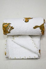 Reversible Women Print Small Quilt Multicolor Blanket Bohemian Bed Runner Gudari