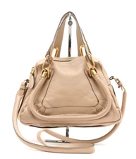 Chloe [Rank AB] Paraty 2way Shoulder Hand Bag Purse Leather Beige Small Auth