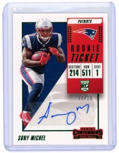2018 Panini Contenders Green Foil Rookie Ticket Auto #111 Sony Michel #11/24