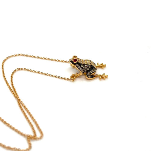 2Ct Lab Created Diamond Ruby Frog Chain Pendant 14K Yellow Gold Plated Silver - Picture 2 of 3
