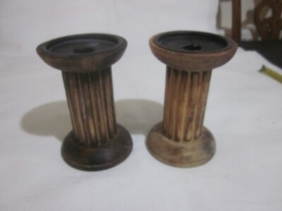 Holz Stumpen Kerzenständer 2 in NOS Made in India Landhausstil alt n gebrauchter Artikel