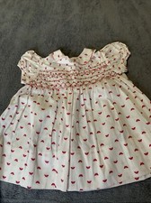 Vintage Polly Flinders Hand Smocked Dress White Red Butterflies Valentine Day