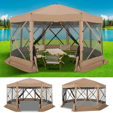 15x15 Extra Large Pop-Up Gazebo Screened Instant Shelter Tent w/Mosquito Netting